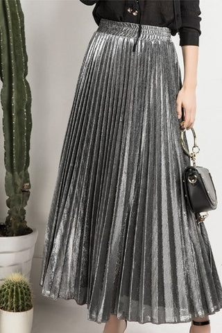 High Waist large swing silver skirt
