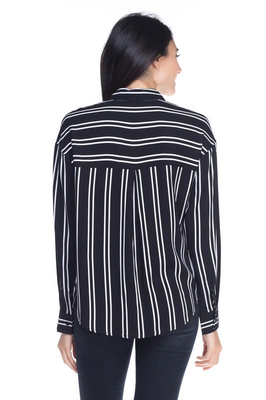Stripe Tie Front Shirt -HMT52051(Top)