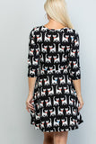 PRINTED CAT PATTERN DRESS WITH BOW TIE AND POCKETS