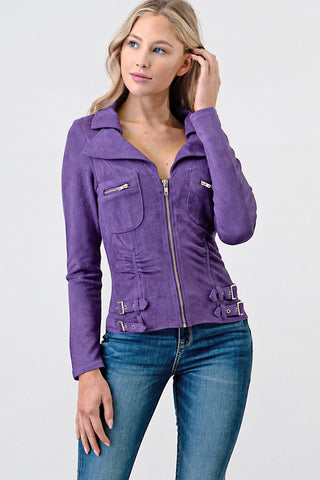 Zip up Two Pocket Suede Long Sleeve Jacket
