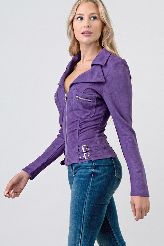 Zip up Two Pocket Suede Long Sleeve Jacket