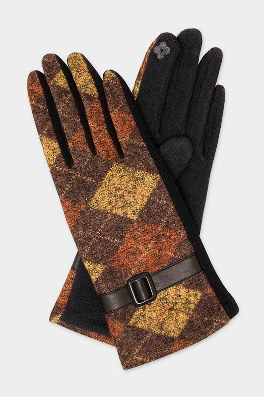 Argyle Pattern With Buckle Accent Smart Gloves-gl1263