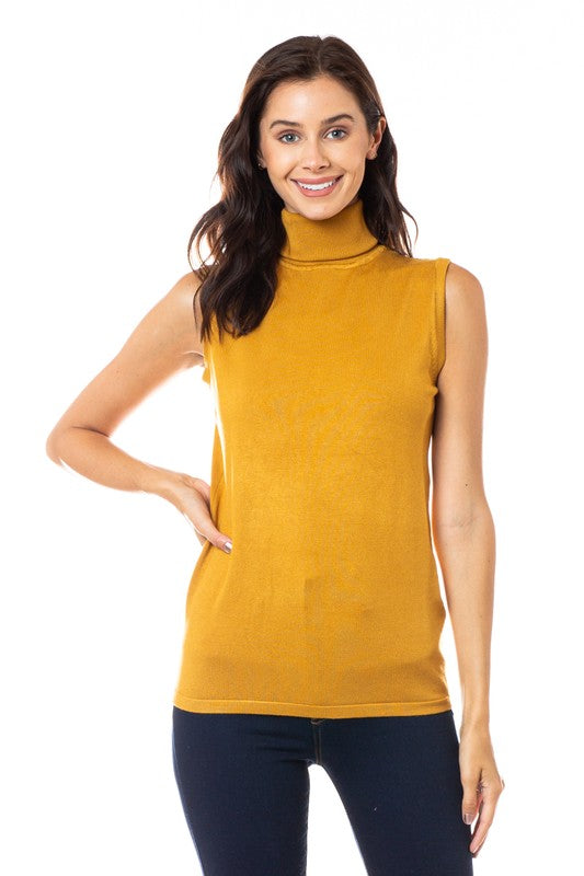 Sleeveless Turtleneck Knit Sweater -SW 180 | Pom Pom Boutique