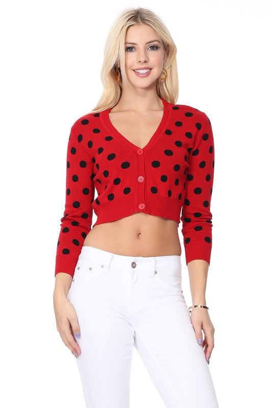 Polka Dot  Crop  Sweater Cardigan