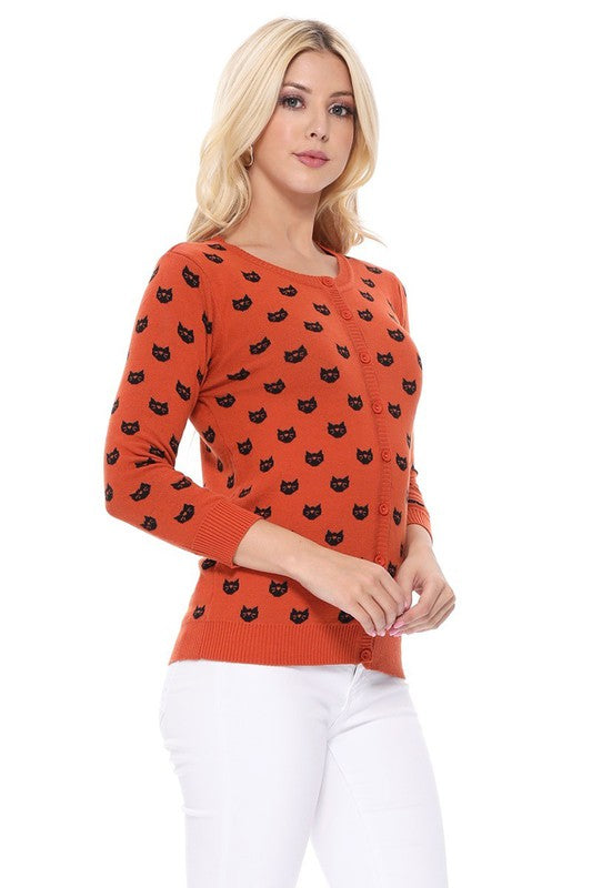 Cat Pattern Cardigan Sweater-MK3466-A1