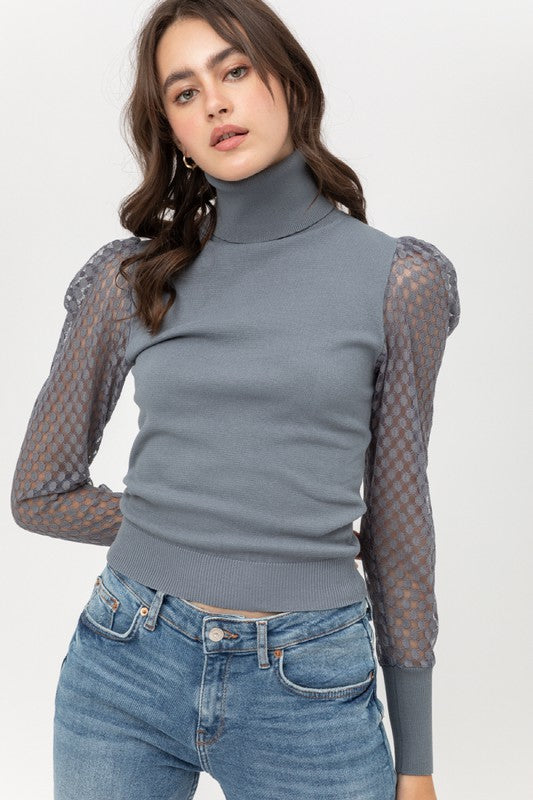PUFF LONG SLEEVE TURTLE NECK KNIT TOP -9723WN...