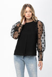 Women's Solid Body With Dotted Lace L/S Top -RP10511