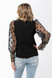 Women's Solid Body With Dotted Lace L/S Top -RP10511