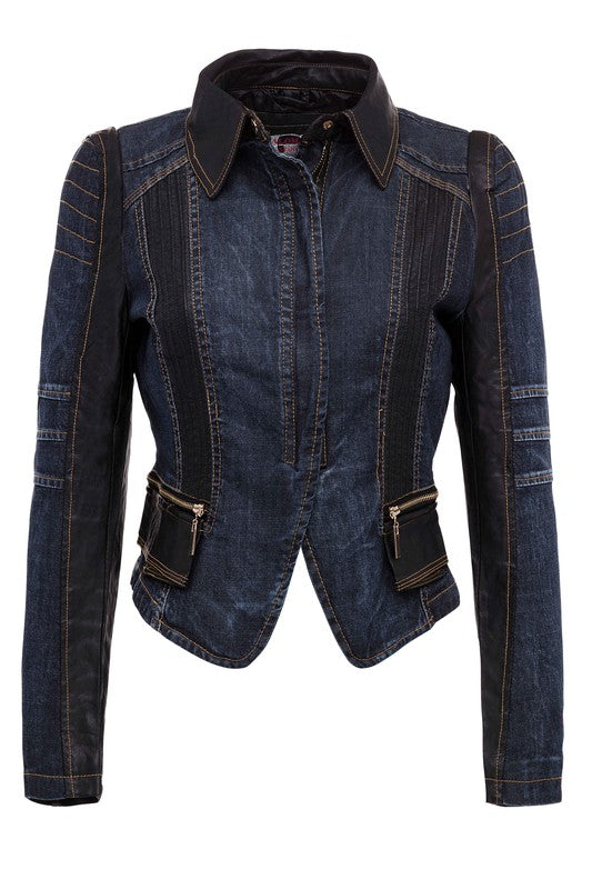 Denim & faux leather jacket | Pom Pom Boutique