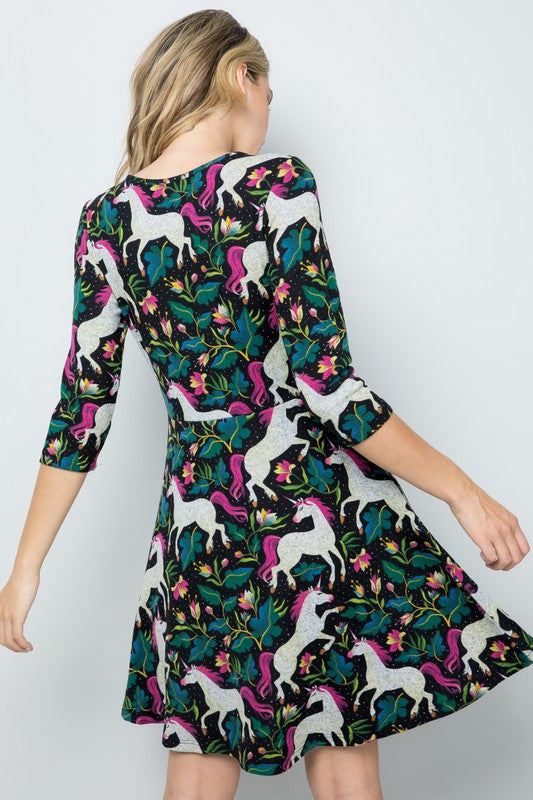 ALL OVER UNICORN PRINT WINTER TUNIC DRESS -LA-2012 | Pom Pom Boutique ALL OVER UNICORN PRINT WINTER TUNIC DRESS -LA-2012 | Pom Pom Boutique