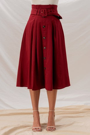 BUTTON DOWN FLARE SKIRT WITH BELT -0631-5293