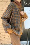 SOFT THICK HOUNDSTOOTH PRINTED KNITTED CARDIGAN
