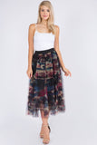 ABSTRACT FLORAL PRINT TULLE MULTI LAYER MIDI SKIRT