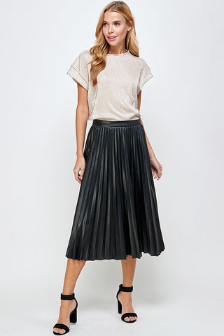 Pleated Midi Vegan Leather Skirt