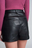 SHORTS BLACK WITH BELT IN FAUX LEATHER-3023401