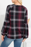 ROUND NECK and BUBBLE SLEEVE PLAID TOP