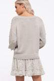 POM POM KNITTED SWEATER WITH BALLON SLEEVES