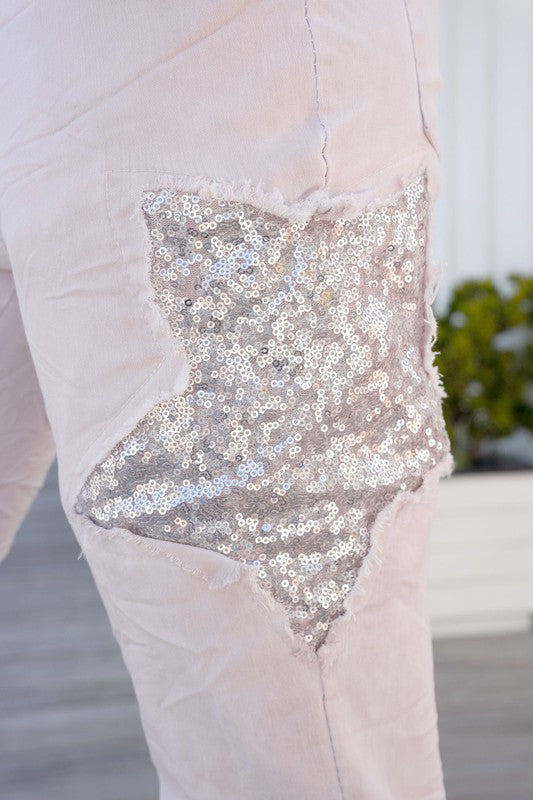 SEQUIN STAR CRINKLE JOGGER PANTS