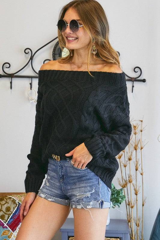 CABLE OFF SHOULDER SWEATER TOP