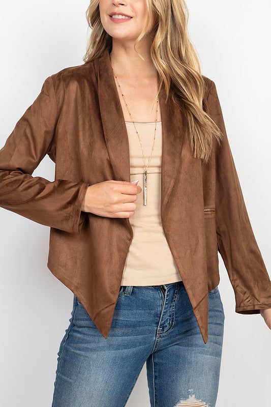 COLLARED LOOSE FIT FAUX SUEDE JACKET
