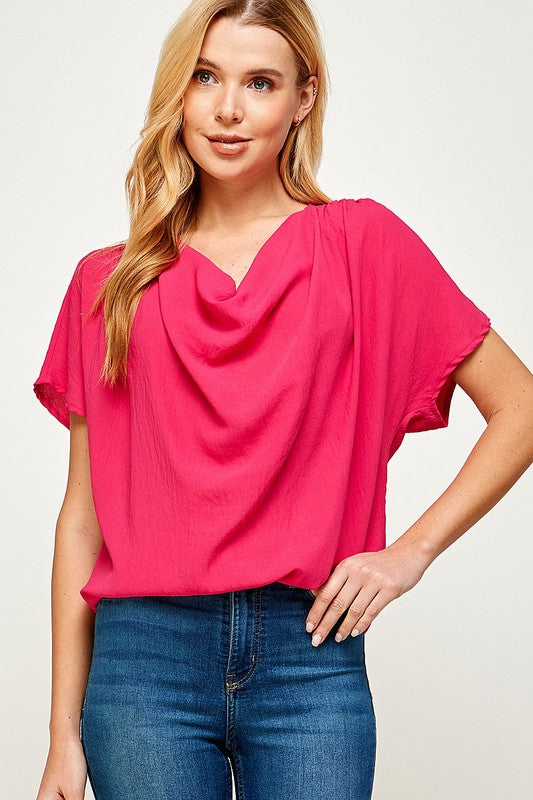 Solid cowl neck top