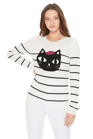 Striped Pattern Black Cat Jacquard Sweater-MK8097-C
